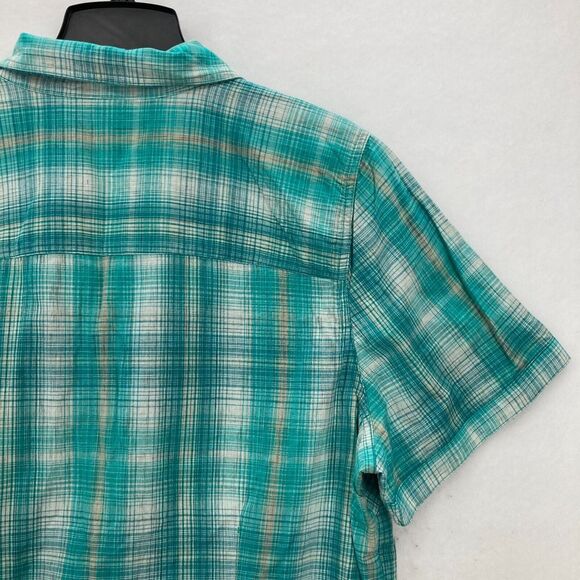 CJ Banks Women's 1X Button Up Short Sleeve Shirt Green Plaid Pockets Country - Picture 12 of 14